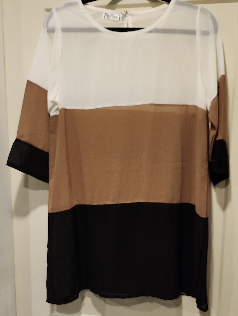 Colorblock Tunic Dress - White, Brown & Black